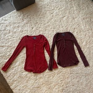 Abercrombie red & maroon long cozy sleeve knit tops